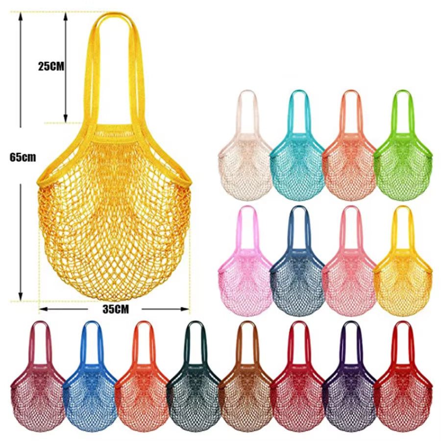 GOTS Certified Reusable Organic Cotton Mesh Bags for Fruits and Vegetables Striped Pattern Eco-Friendly Market Shopping Net