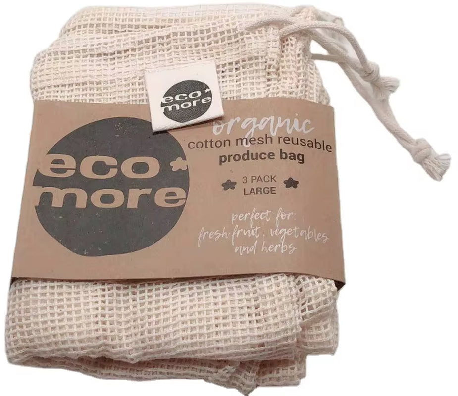 GOTS Certified Reusable Organic Cotton Mesh Bags for Fruits and Vegetables Striped Pattern Eco-Friendly Market Shopping Net