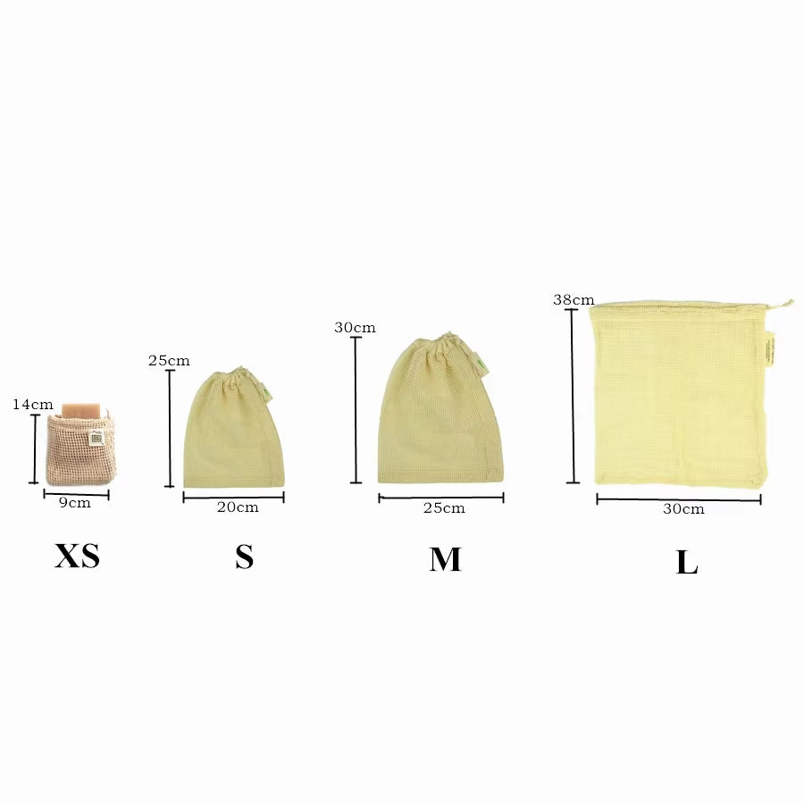 GOTS Certified Reusable Organic Cotton Mesh Bags for Fruits and Vegetables Striped Pattern Eco-Friendly Market Shopping Net