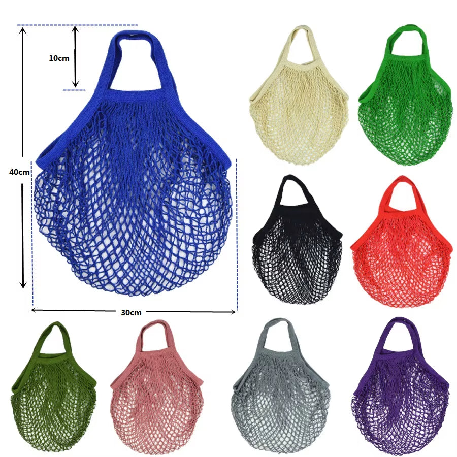 GOTS Certified Reusable Organic Cotton Mesh Bags for Fruits and Vegetables Striped Pattern Eco-Friendly Market Shopping Net