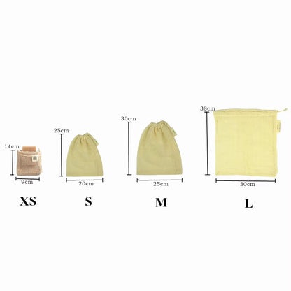 GOTS Certified Reusable Organic Cotton Mesh Bags for Fruits and Vegetables Striped Pattern Eco-Friendly Market Shopping Net
