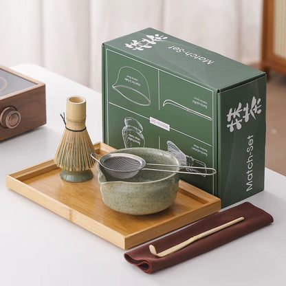 Custom Logo 7 Pieces Ceramic Matcha Set Bamboo Whisk Set Chawan Matcha Bowl Matcha Tools
